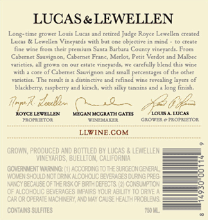 2012 Lucas & Lewellen Cabernet Sauvignon, Valley View 2012 Lucas & Lewellen Cabernet Sauvignon, Valley View