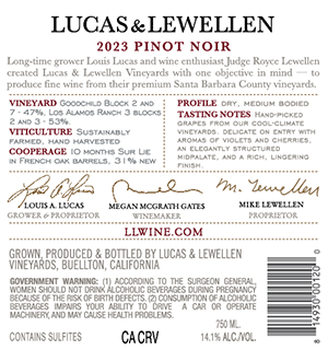 2023 Pinot Noir Estate back label