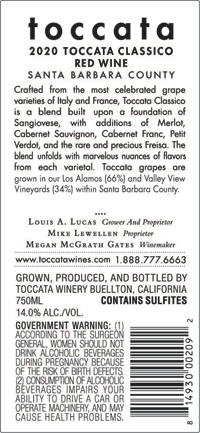 2020 Toccata Classico back label