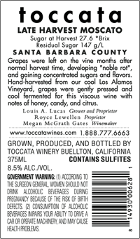 2020 Late Harvest Moscato back label