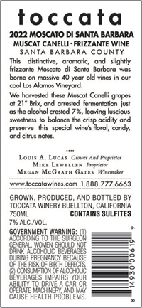 2021 Toccata Moscato di Santa Barbara back label