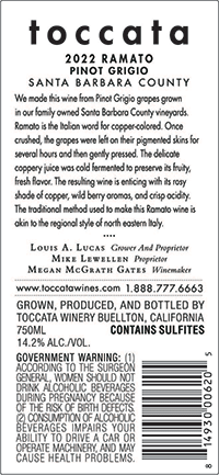 2022 Toccata Ramato back label