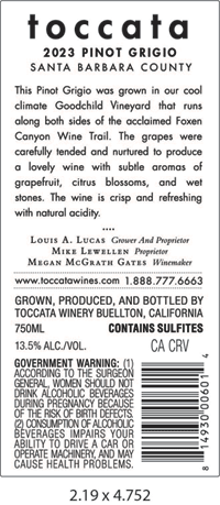 2023 Pinot Grigio back label
