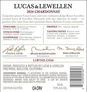 2024 Chardonnay Estate back label