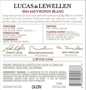 2024 Lucas & Lewellen Sauvignon Blanc back label