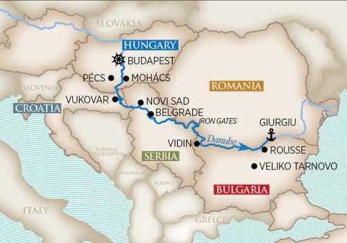 Map of AMA Wine Cruise on the lower Danube