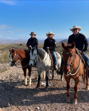 Andy, Anjie, and Mike on horseback