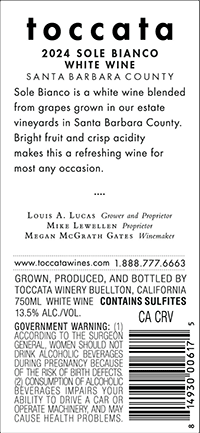 2024 Toccata Sole Bianco back label 2024 Toccata Sole Bianco back label